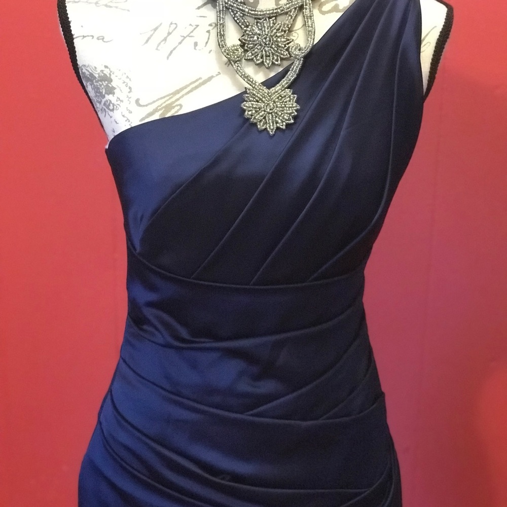David’s Bridal One shoulder blue dress